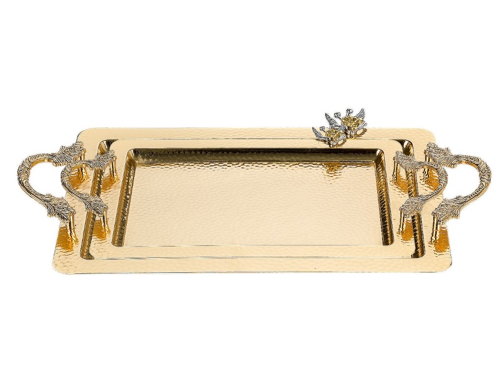 2001SET2DA 2 pcs Rectangle Pres Designe Tray Set Gold