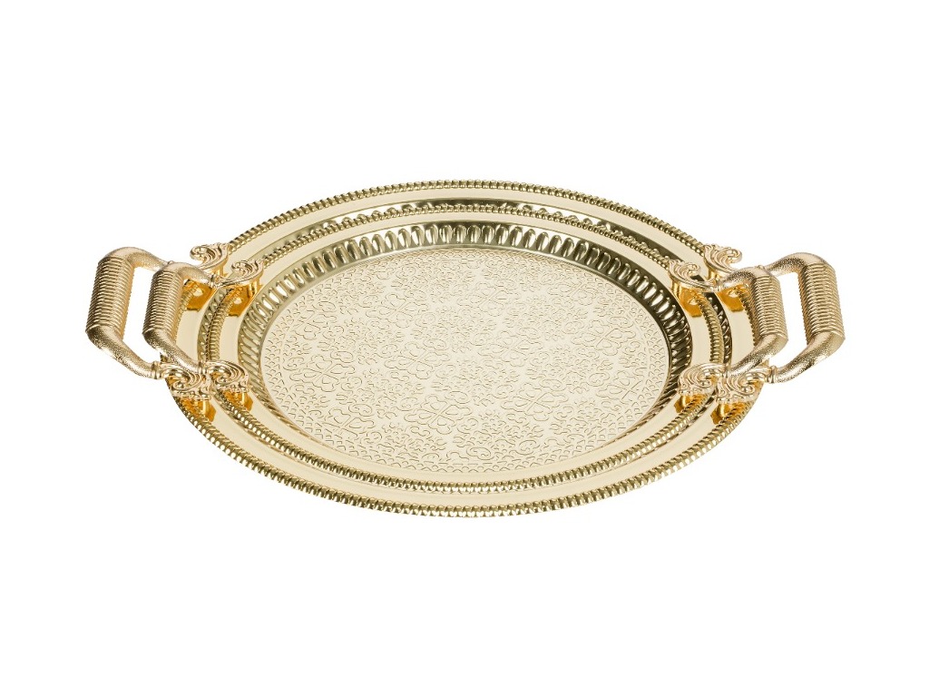 2023SET2A 2 pcs Circular Selimiye Designe Tray Set Gold