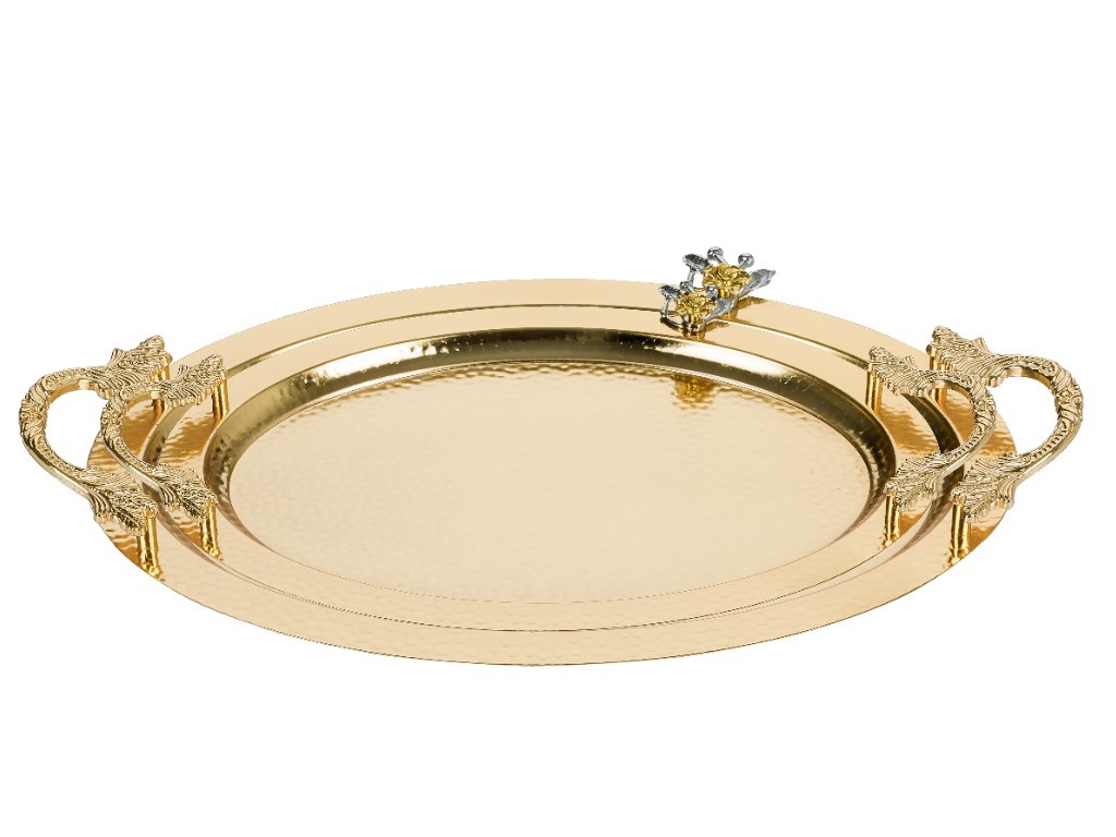 2227SET2DA 2 pcs Oval Pres Designe Tray Set Gold